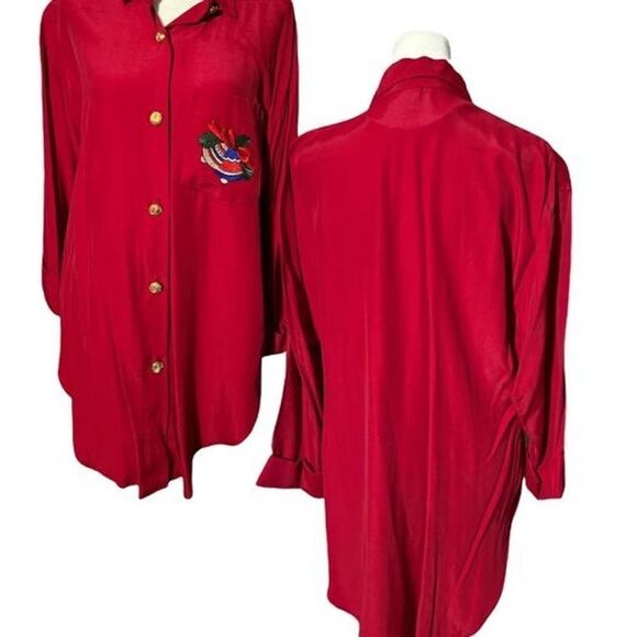 Vintage R & M Richards by Karen Kwong Red Christmas Long sleeve button up Sz 10 - Picture 2 of 9